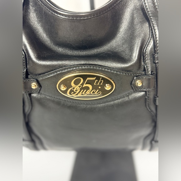GUCCI Vintage BLACK LEATHER 85TH ANNIVERSARY GG MONOGRAM HOBO BAG - Picture 15 of 15